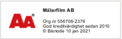 Vi är ett kreditvärdigt företag enligt Bisones värderingssystem som baserar sig på en mängd olika beslutsregler. Denna uppgift är alltid aktuell, informationen uppdateras dagligen via Bisnodes databas.